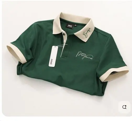 "Classic Forest Green Polo with Beige Accents"